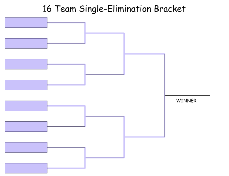 16 Bracket 16-Team Single-Elimination Bracket in PDF – Free Download – Print 1 ...