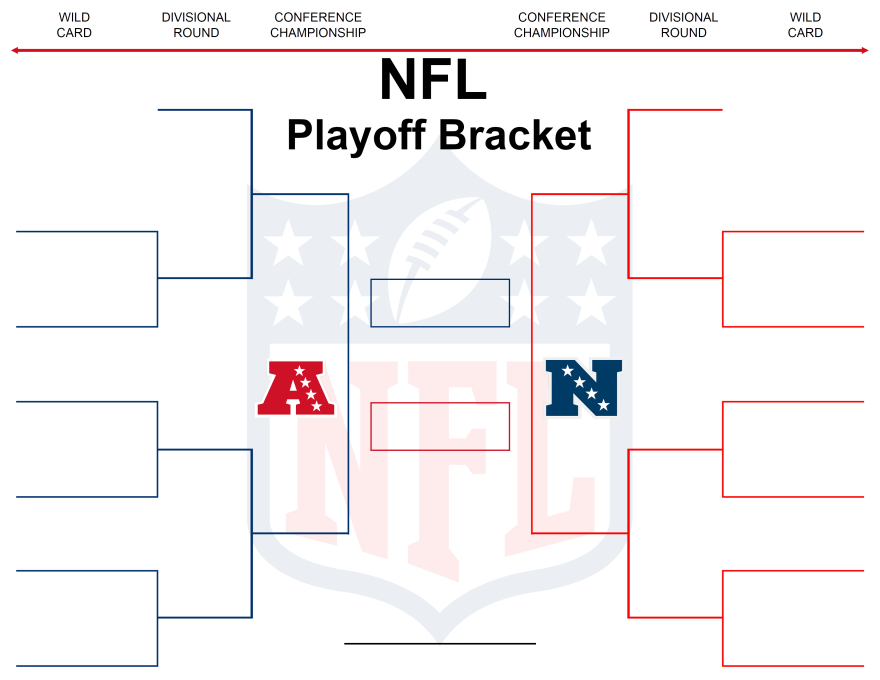 A modern fillable NFL playoff bracket featuring a 'Road to the Super Bowl' path.